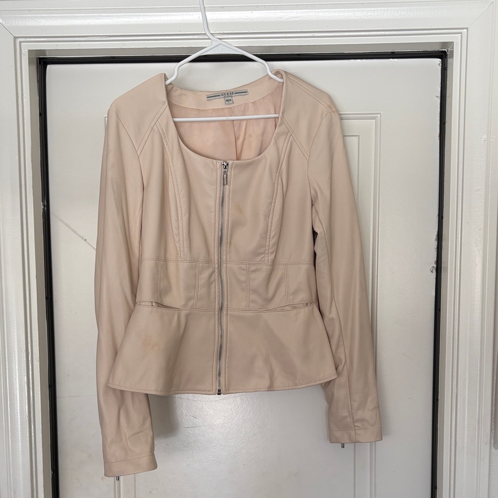 Guess Women's Light Beige Leather Jacket